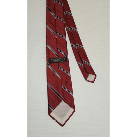 Vintage Christian Dior Mens Tie Stripes 3"x55" Red Grey Logo USA Italy - Picture 5 of 7